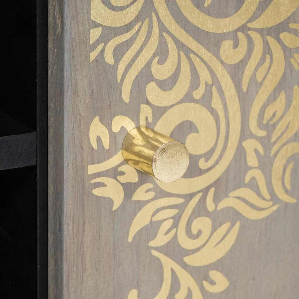 TV-Schränk Grau und Gold 80 x 31,5 x 46 cm Massivholz Mango