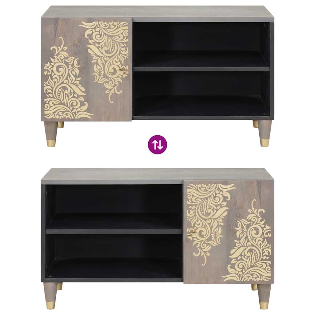 TV-Schränk Grau und Gold 80 x 31,5 x 46 cm Massivholz Mango