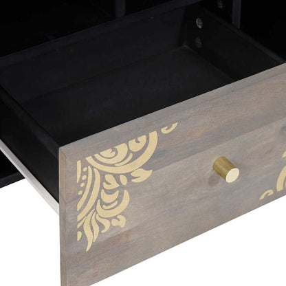 TV-Schränk Grau und Gold 100 x 33.5 x 46 cm Massivholz Mango