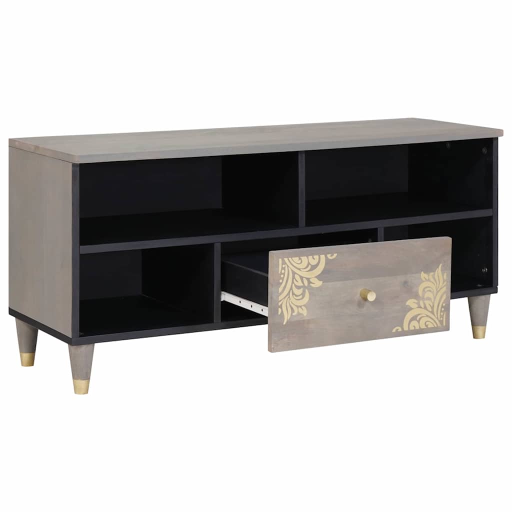 TV-Schränk Grau und Gold 100 x 33.5 x 46 cm Massivholz Mango