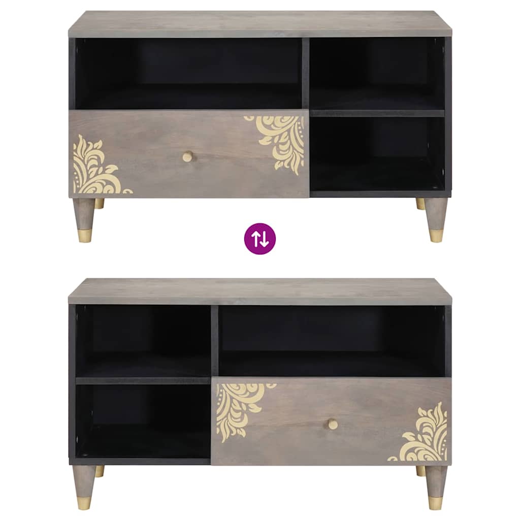 TV-Schränk Grau und Gold 80 x 33.5 x 46 cm Massivholz Mango