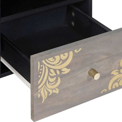 TV-Schränk Grau und Gold 100 x 33.5 x 46 cm Massivholz Mango