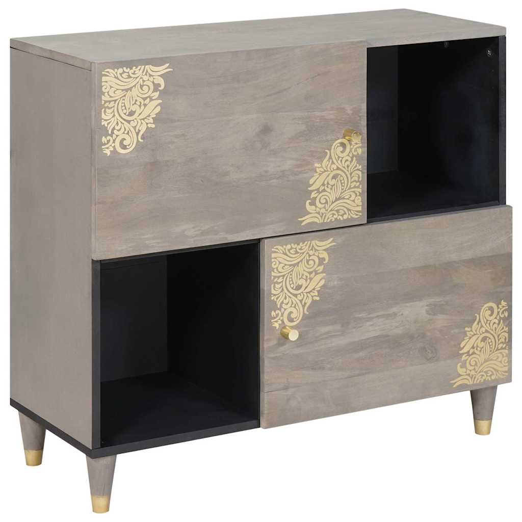 Sideboard Grau und Gold 80 x 33.5 x 75 cm Massivholz Mango