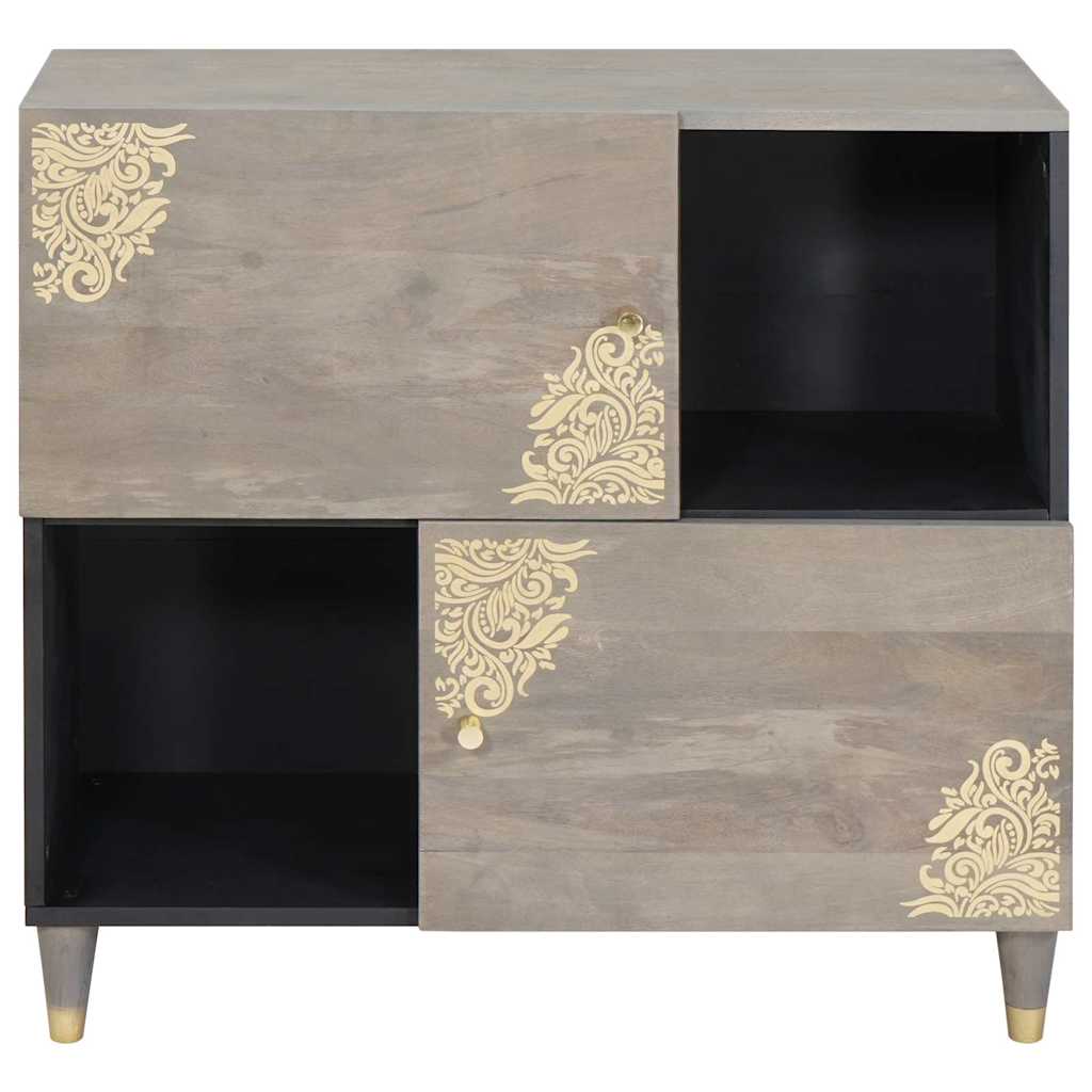 Sideboard Grau und Gold 80 x 33.5 x 75 cm Massivholz Mango