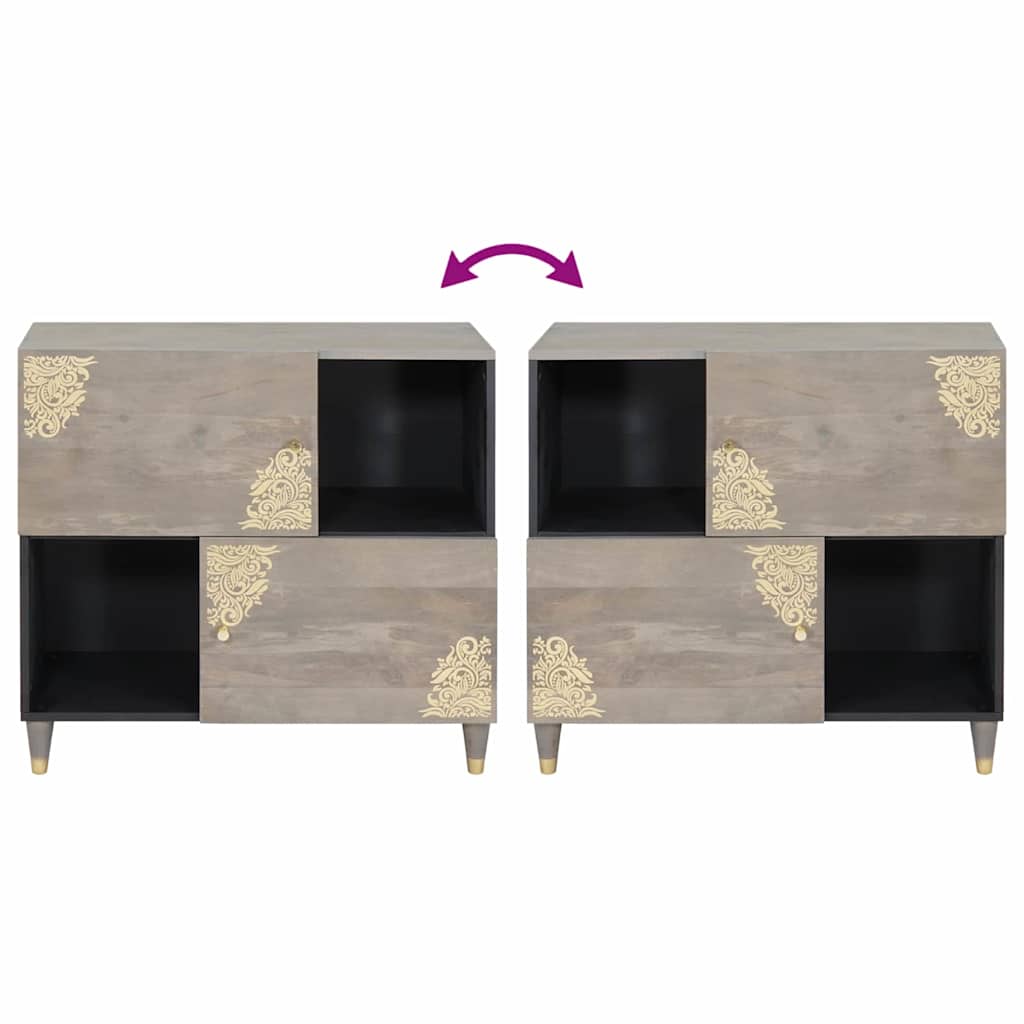 Sideboard Grau und Gold 80 x 33.5 x 75 cm Massivholz Mango