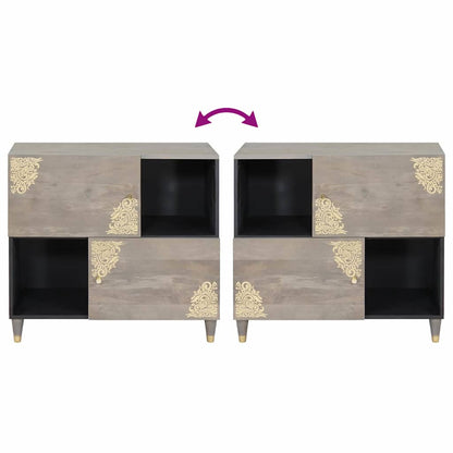 Sideboard Grau und Gold 80 x 33.5 x 75 cm Massivholz Mango