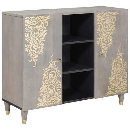 Sideboard Grau und Gold 90 x 33.5 x 75 cm Massivholz Mango