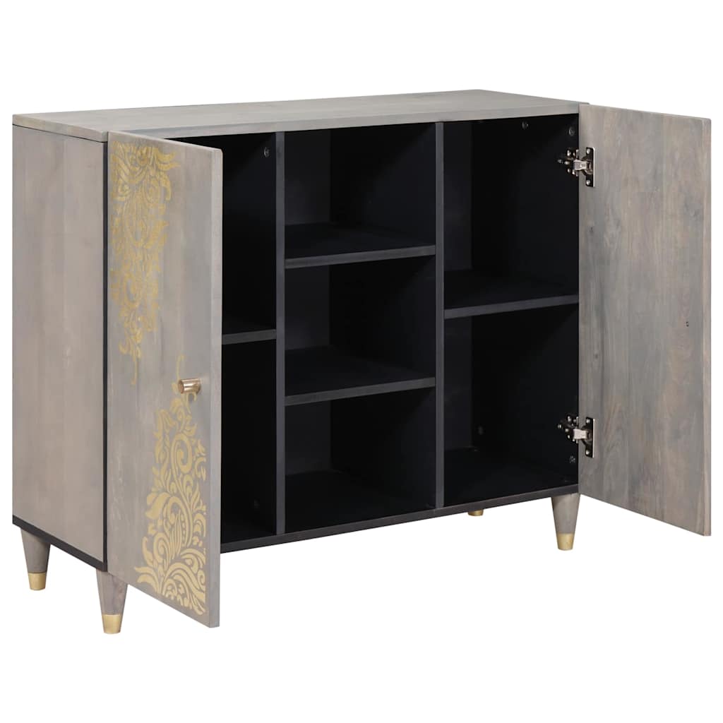 Sideboard Grau und Gold 90 x 33.5 x 75 cm Massivholz Mango