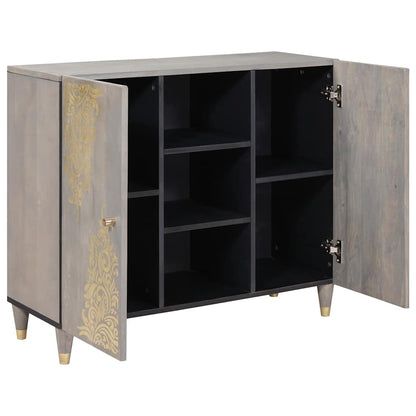 Sideboard Grau und Gold 90 x 33.5 x 75 cm Massivholz Mango