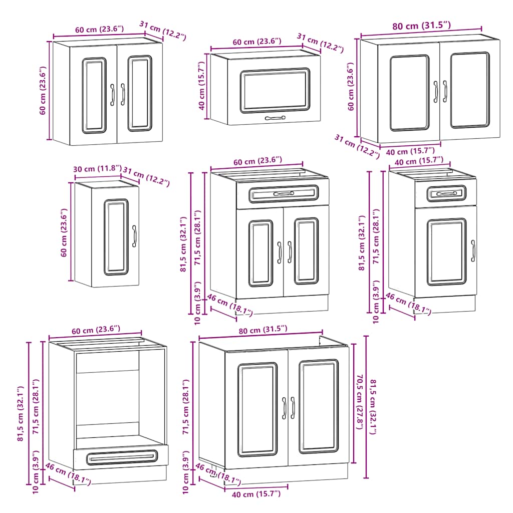 8-tlg. Küchenschrank-Set Kalmar Hochglanz-Weiß Holzwerkstoff