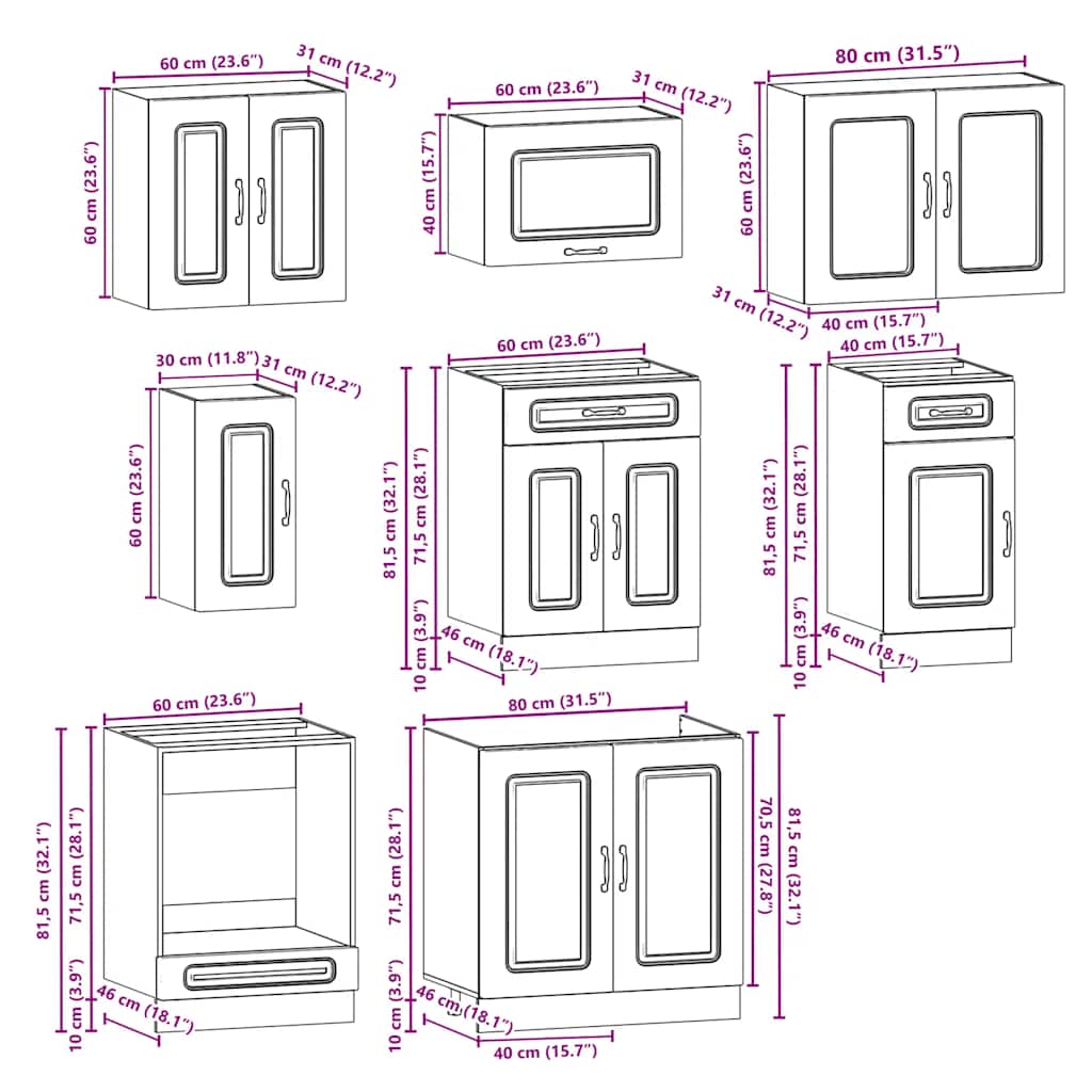8-tlg. Küchenschrank-Set Kalmar Räuchereiche Holzwerkstoff