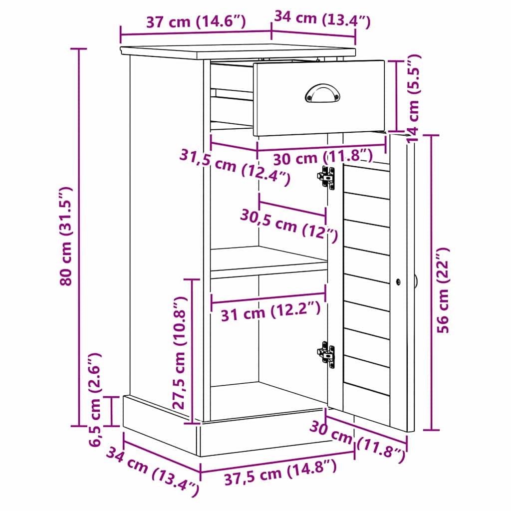 Badezimmerschrank mit Regal VIGO Honigbraun 37,5 x 34 x 80 cm