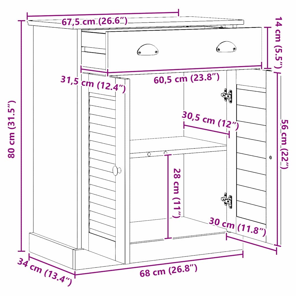 Badezimmer Schrank VIGO Honigbraun 67,5 x 34 x 80 cm
