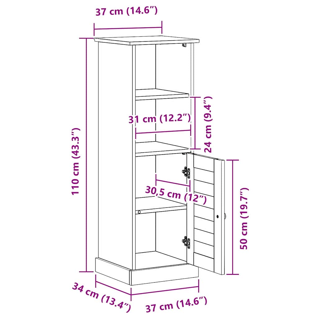 Badezimmer Schrank VIGO Honigbraun 37 x 34 x 110 cm