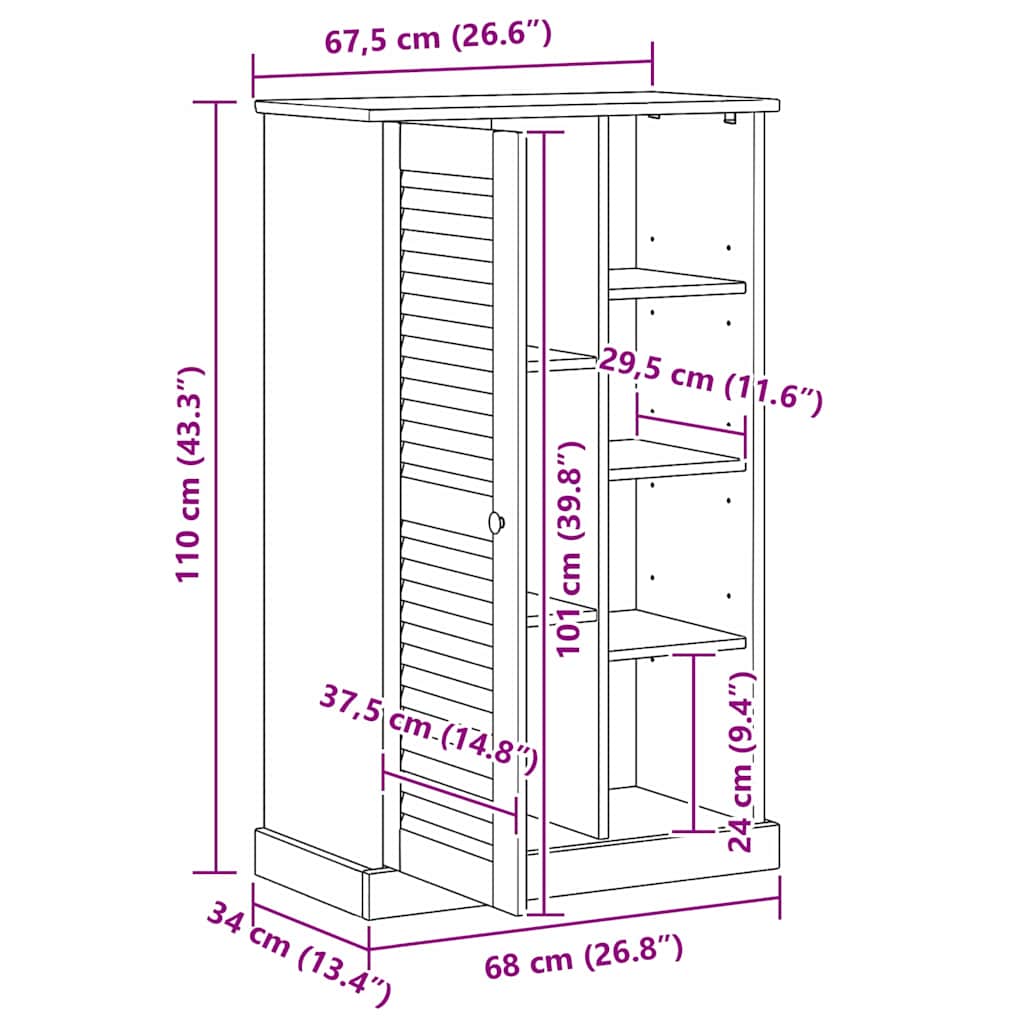 Badezimmer Schrank mit Speicher VIGO Weiß 67,5 x 34 x 110 cm