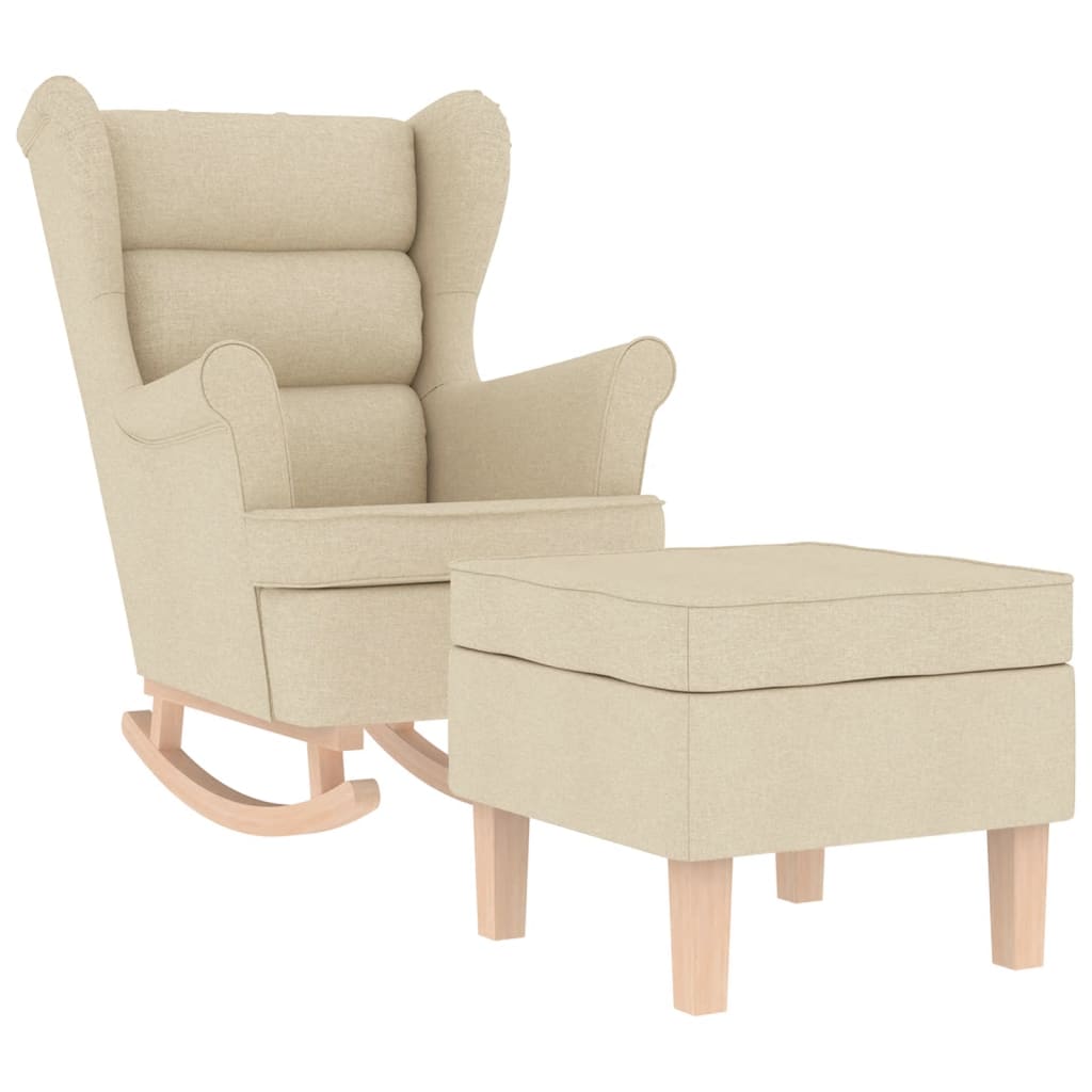 Schaukelstuhl mit Fußhocker Creme Stoff