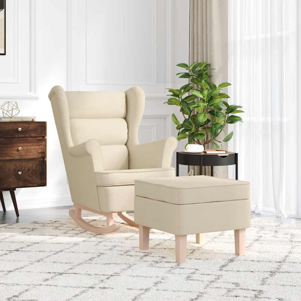 Schaukelstuhl mit Fußhocker Creme Stoff