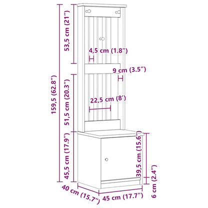 Garderobenständer SANDNES Weiß 45x40x159,5 cm Massivholz Kiefer