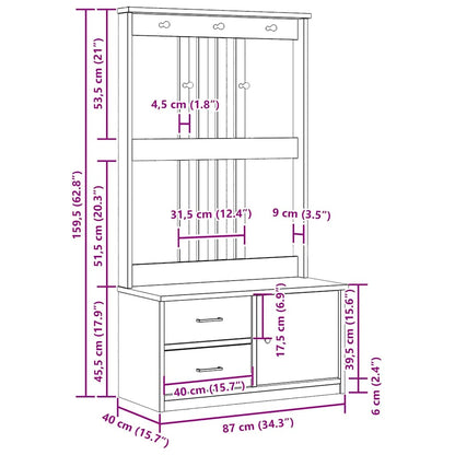 Garderobenständer SANDNES 87x40x159,5cm Massivholz Kiefer