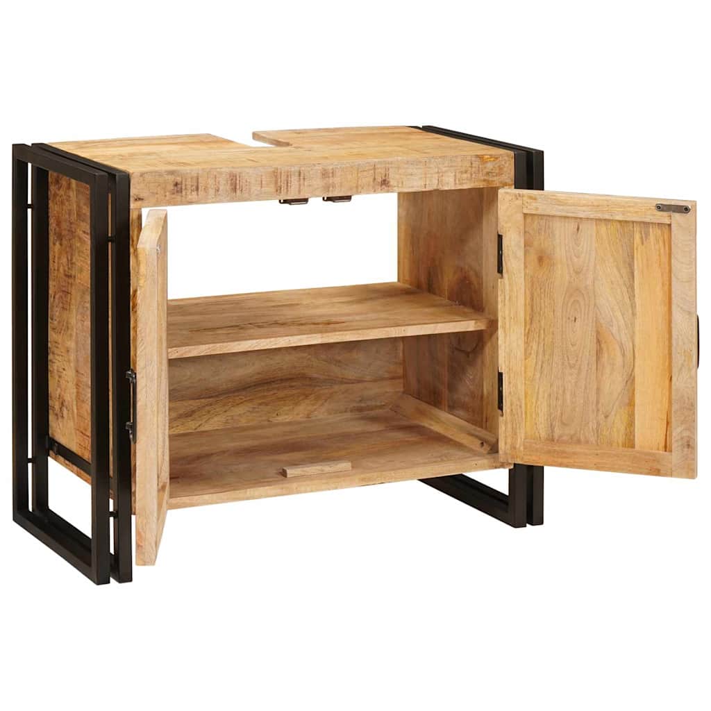 Waschbeckenunterschrank mit Tür Massivholz Mangoholz und Eisen