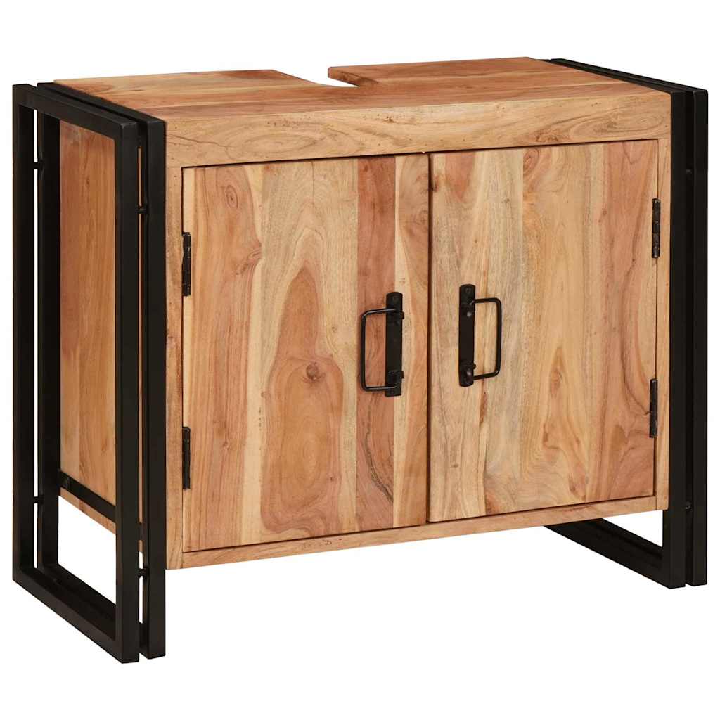 Waschbeckenunterschrank mit Tür Massivholz Akazie und Eisen