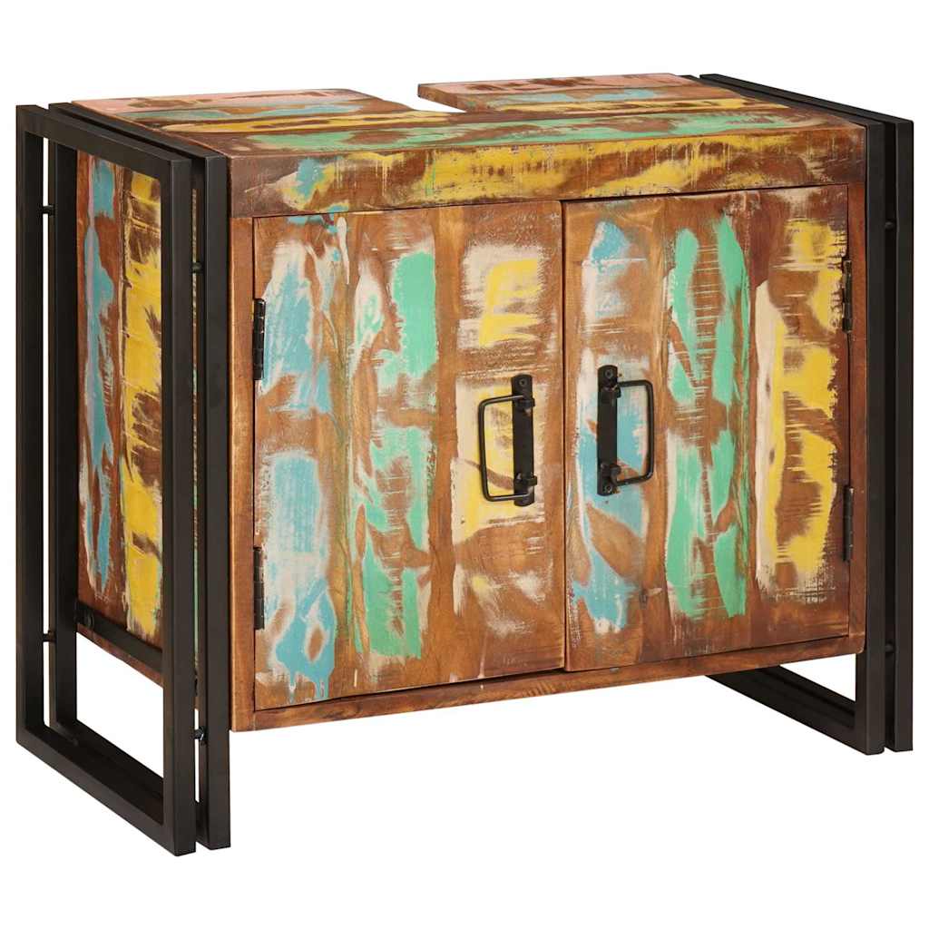 Waschbeckenunterschrank mit Tür Massivholz Altholz und Eisen