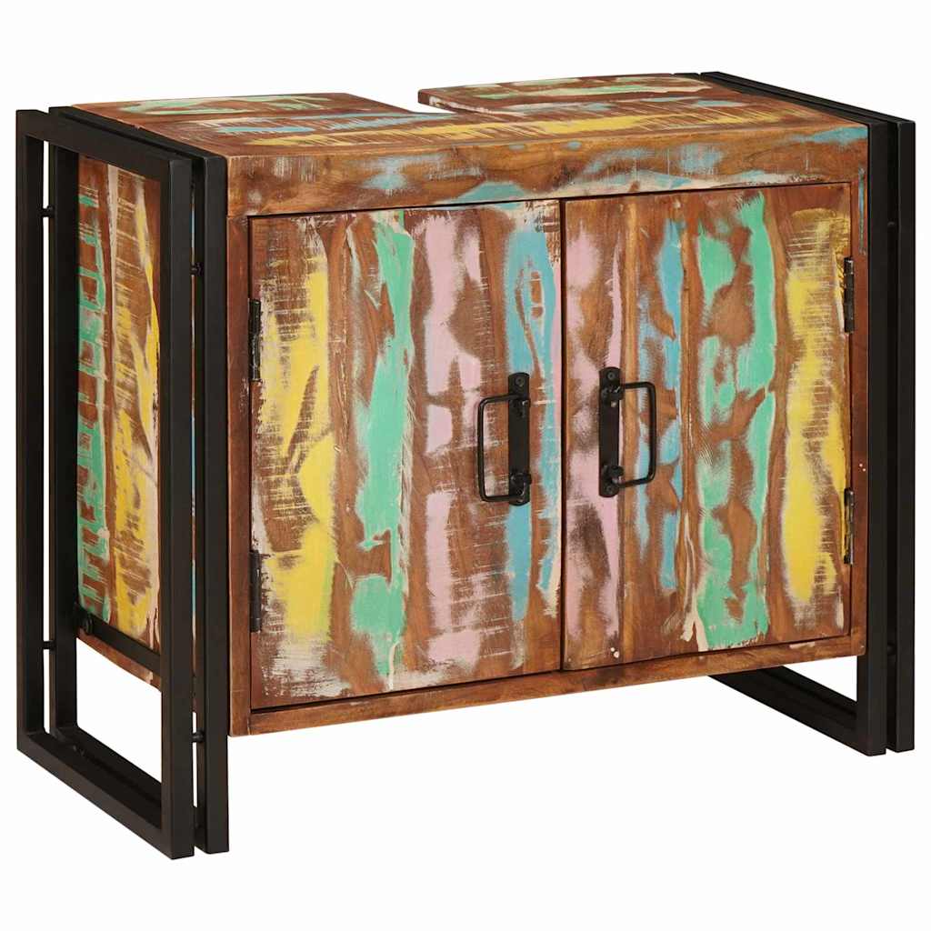 Waschbeckenunterschrank mit Tür Massivholz Altholz und Eisen