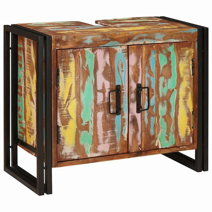 Waschbeckenunterschrank mit Tür Massivholz Altholz und Eisen