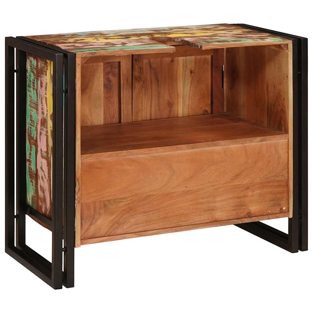 Waschbeckenunterschrank mit Tür Massivholz Altholz und Eisen