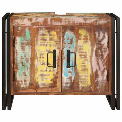 Waschbeckenunterschrank mit Tür Massivholz Altholz und Eisen