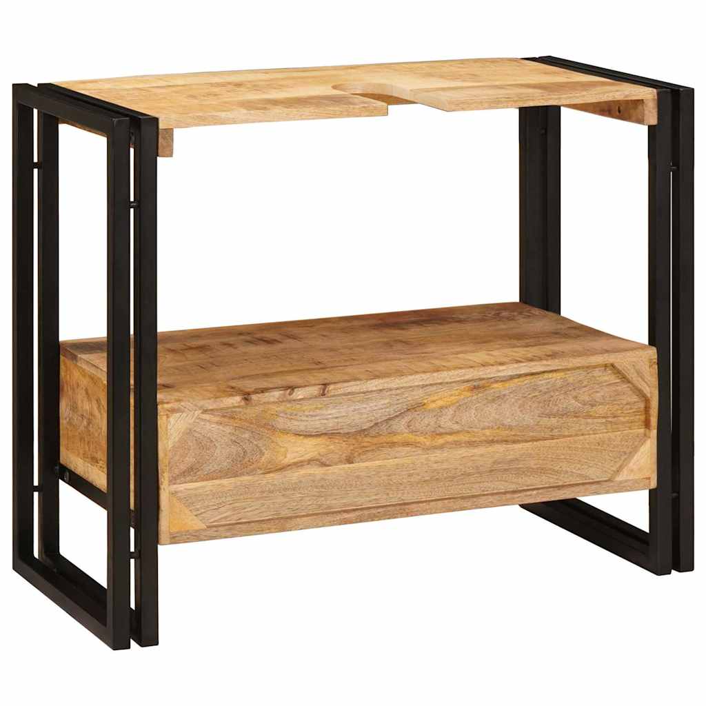 Waschbeckenunterschrank Massivholz Mangoholz und Eisen