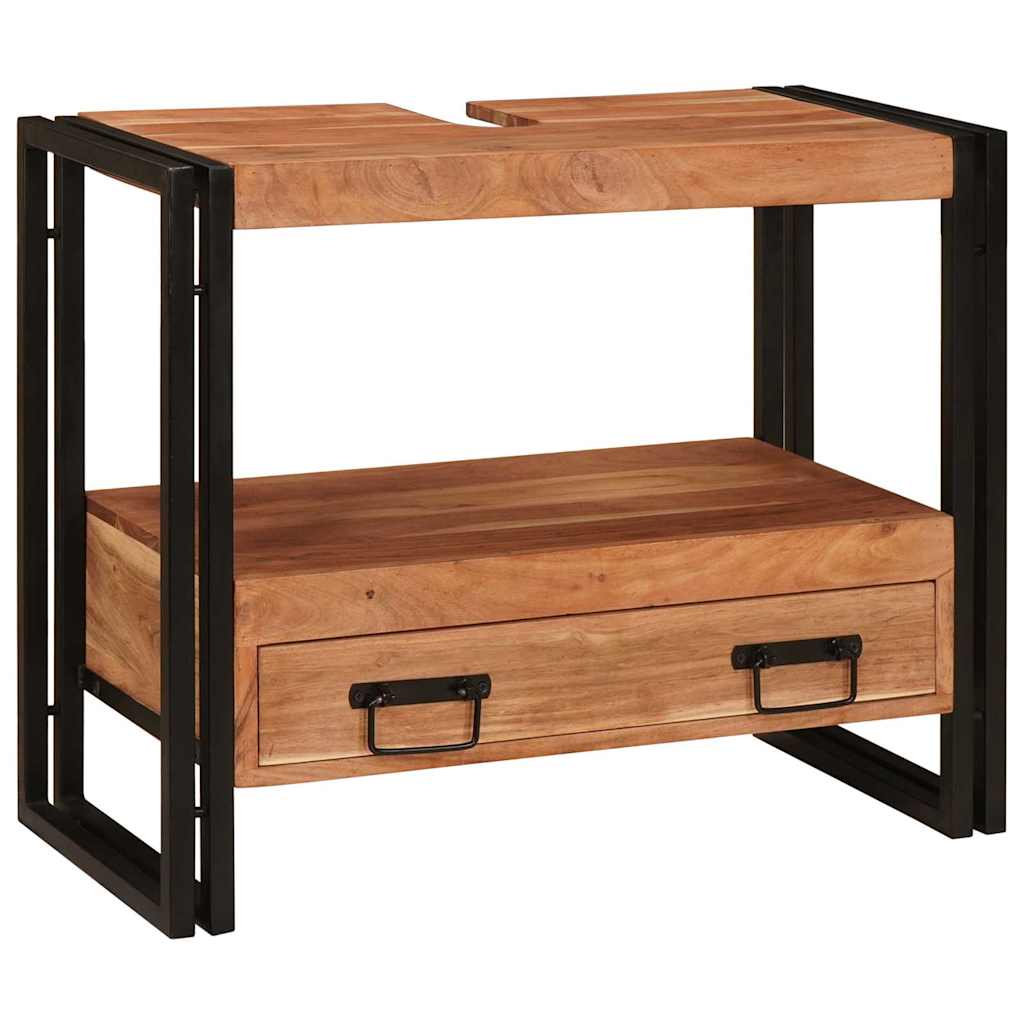 Waschbeckenunterschrank mit Regal Massivholz Akazie und Eisen
