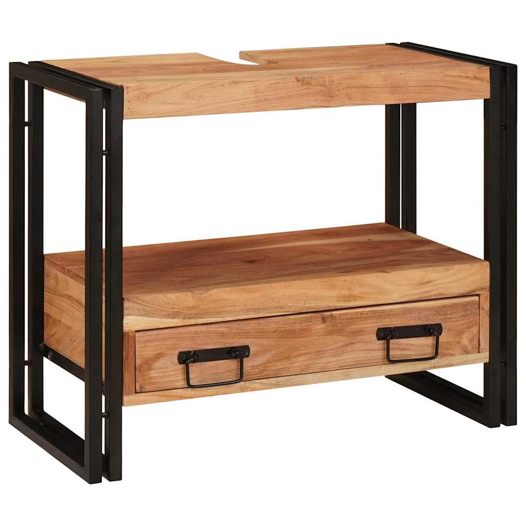 Waschbeckenunterschrank mit Regal Massivholz Akazie und Eisen