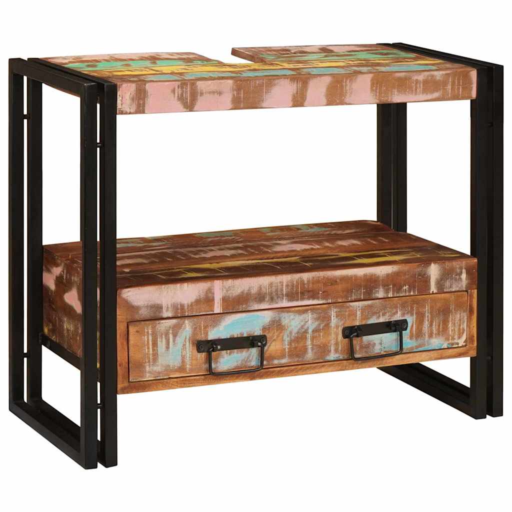 Waschbeckenunterschrank mit Regal Massivholz Altholz und Eisen