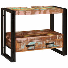 Waschbeckenunterschrank mit Regal Massivholz Altholz und Eisen