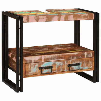 Waschbeckenunterschrank mit Regal Massivholz Altholz und Eisen