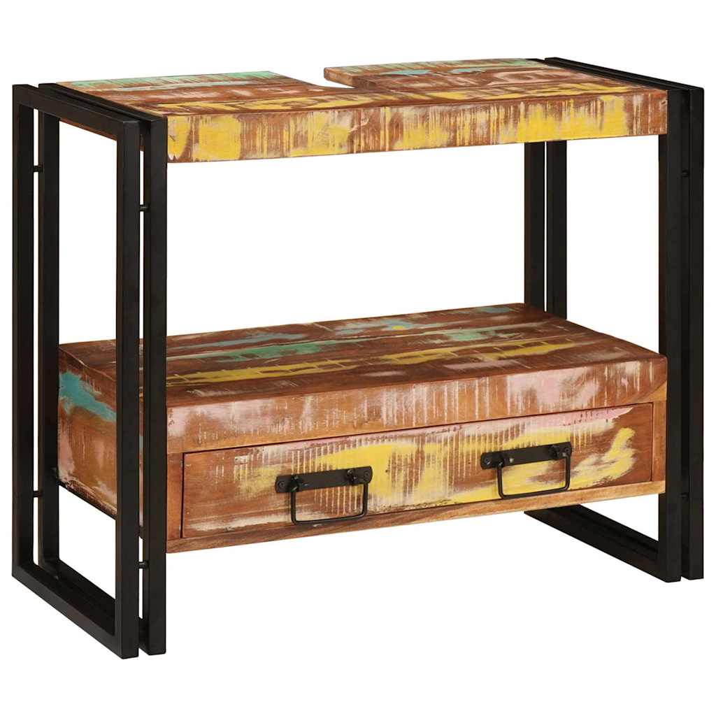 Waschbeckenunterschrank mit Regal Massivholz Altholz und Eisen