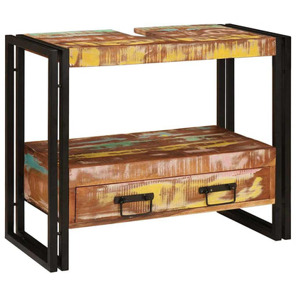 Waschbeckenunterschrank mit Regal Massivholz Altholz und Eisen