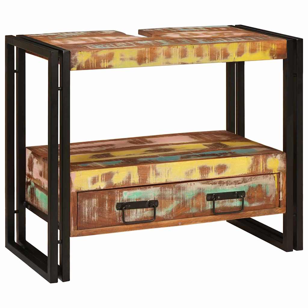 Waschbeckenunterschrank mit Regal Massivholz Altholz und Eisen