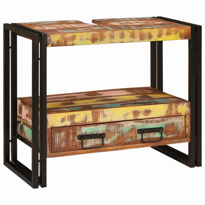 Waschbeckenunterschrank mit Regal Massivholz Altholz und Eisen