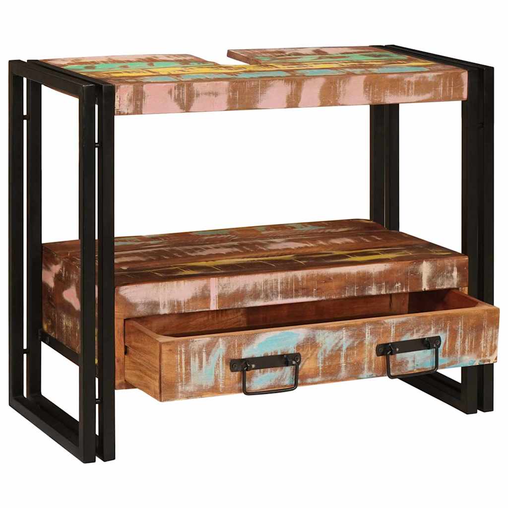 Waschbeckenunterschrank mit Regal Massivholz Altholz und Eisen