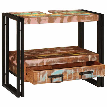 Waschbeckenunterschrank mit Regal Massivholz Altholz und Eisen