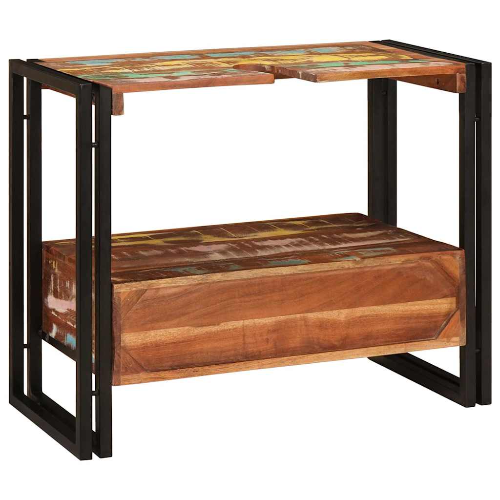 Waschbeckenunterschrank mit Regal Massivholz Altholz und Eisen