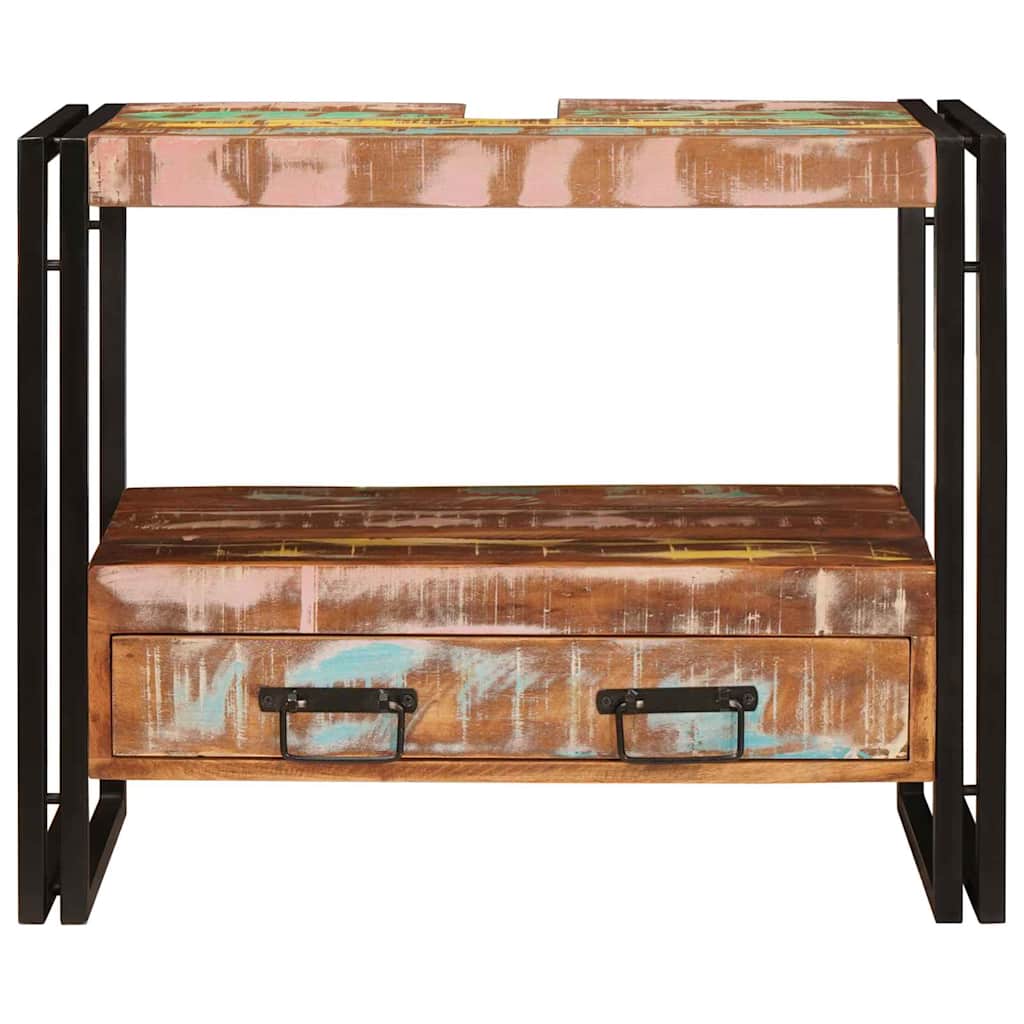 Waschbeckenunterschrank mit Regal Massivholz Altholz und Eisen