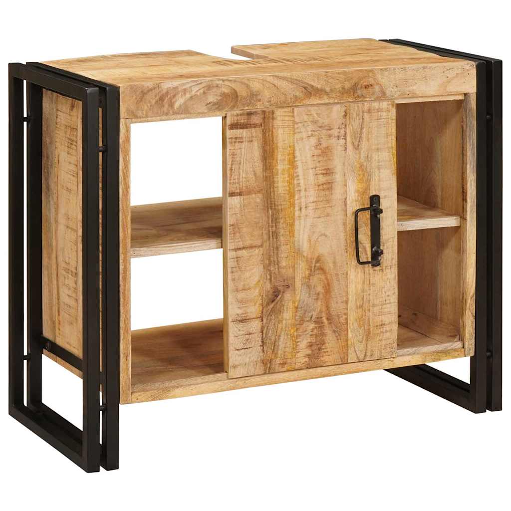 Waschbeckenunterschrank mit Tür Massivholz Mangoholz und Eisen