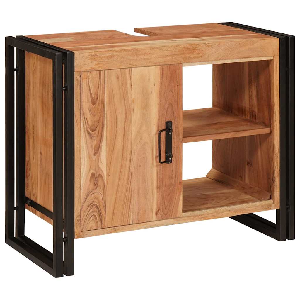 Waschbeckenunterschrank mit Tür Massivholz Akazie und Eisen