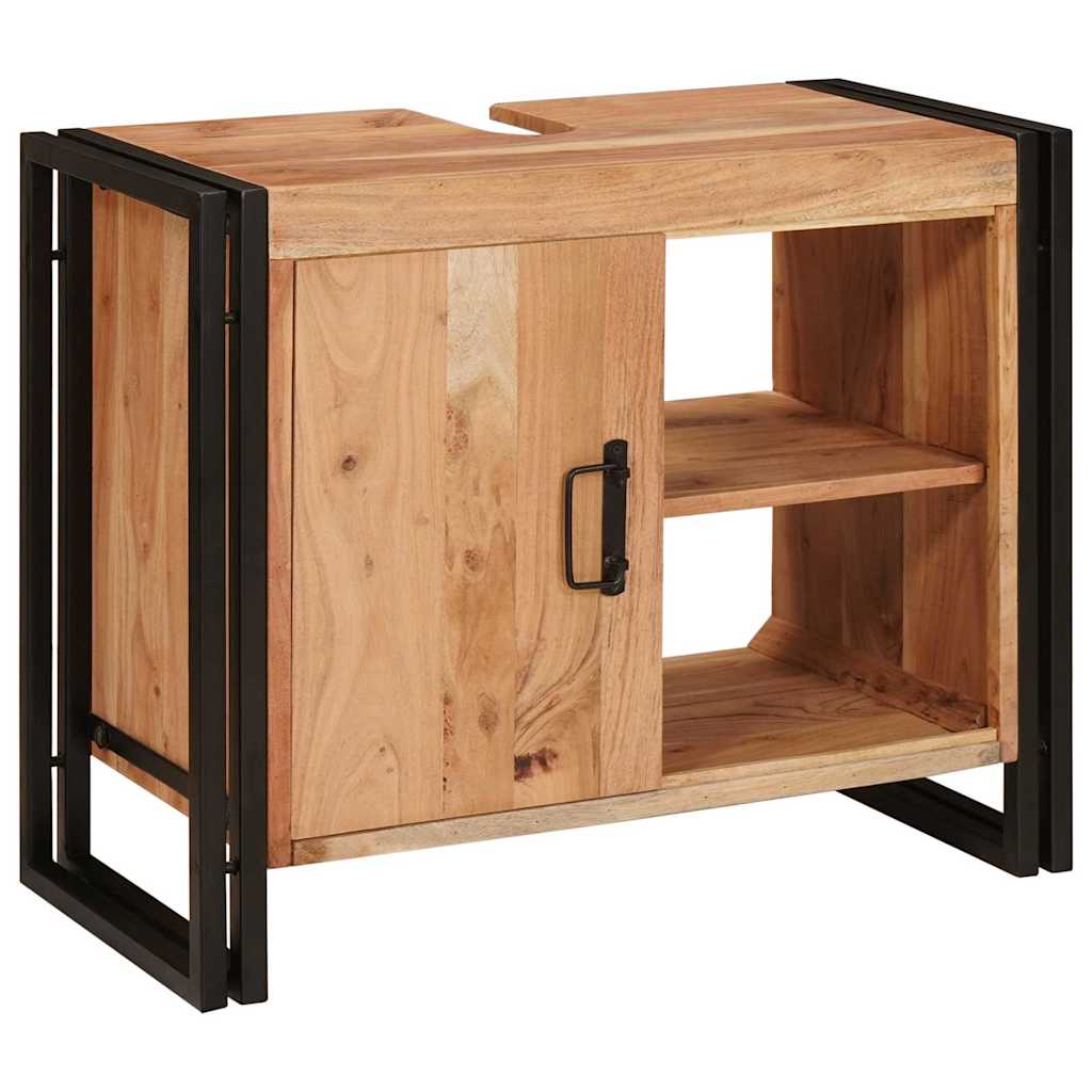Waschbeckenunterschrank mit Tür Massivholz Akazie und Eisen