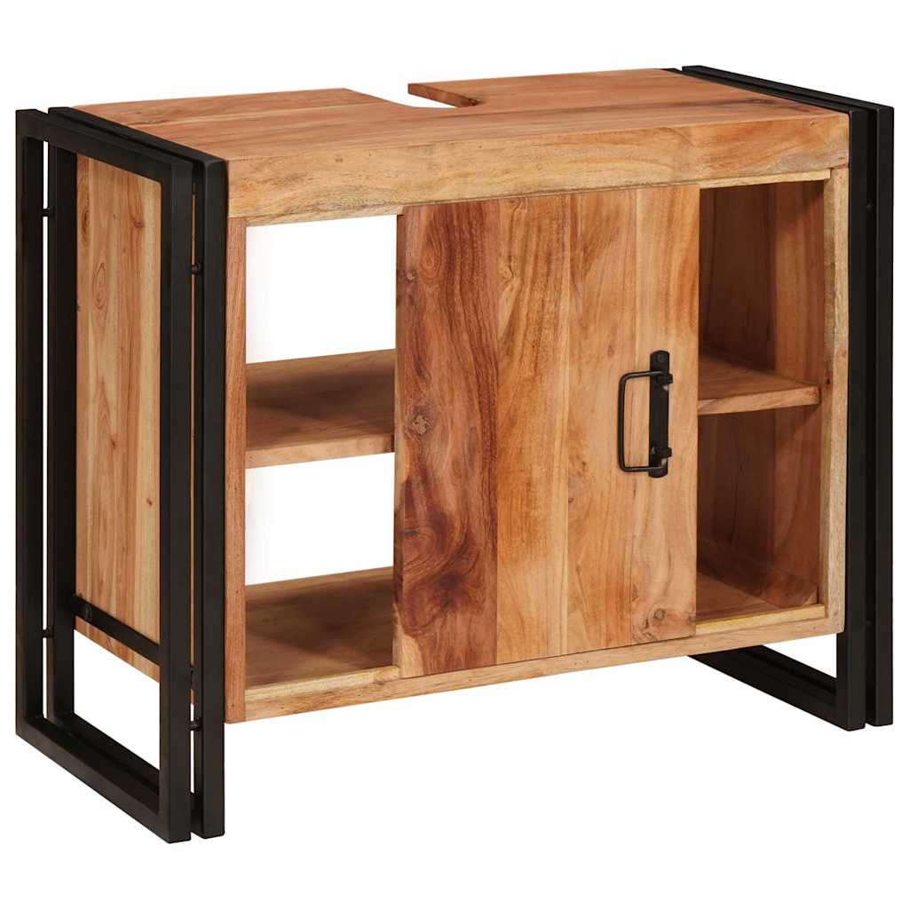 Waschbeckenunterschrank mit Tür Massivholz Akazie und Eisen
