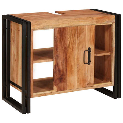 Waschbeckenunterschrank mit Tür Massivholz Akazie und Eisen