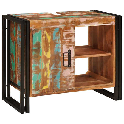 Waschbeckenunterschrank mit Tür Massivholz Altholz und Eisen